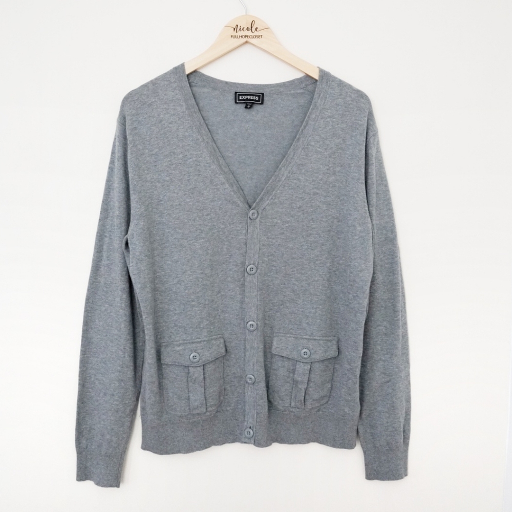 Express Men's Gray Sweater Cardigan With Pockets